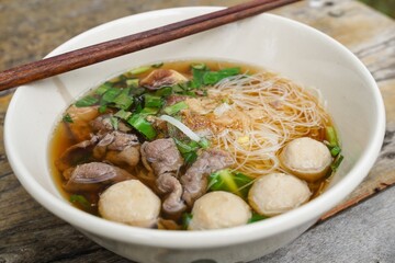 Thai Beef Noodle Soup  Contains fresh meat  Stewed Beef and Meatballs  It is a delicious food and is very popular.