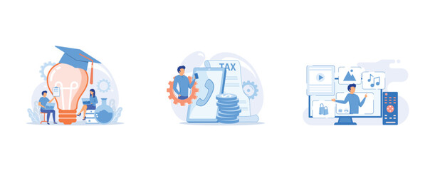 Fototapeta premium Interesting chemistry facts online searching, Pay call, Paid programming idea, set flat vector modern illustration