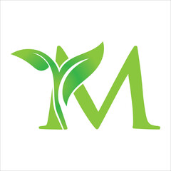letter m leaf nature logo