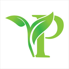 Letter P initial with green leaf logo vector design