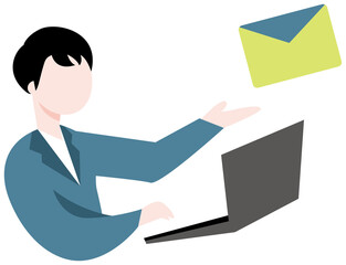 メールの送受信をする人物のビジネスイラスト