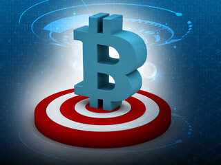 3d rendering bitcoin sign with target