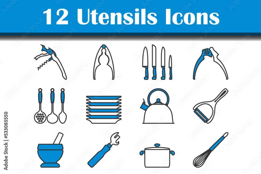 Sticker utensils icon set