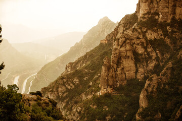 Elevated view of the mountains of Montserrat - obrazy, fototapety, plakaty