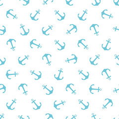 Seamless vector pattern with sea anchors. Nautical theme with blue anchors repeats background for textile print.