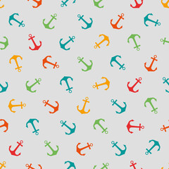 Seamless vector pattern with sea anchors. Nautical theme with colored anchors repeats the background for a textile print.