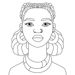 Simple African Black woman vector Afro girl coloring illustration pages