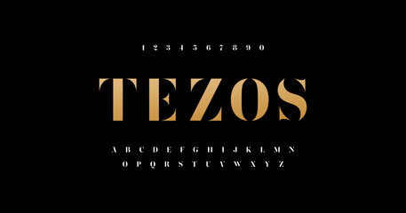 Tezos Elegant alphabet letters font and number. Typography luxury classic lettering serif fonts decorative for logo wedding vintage retro concept. vector illustration