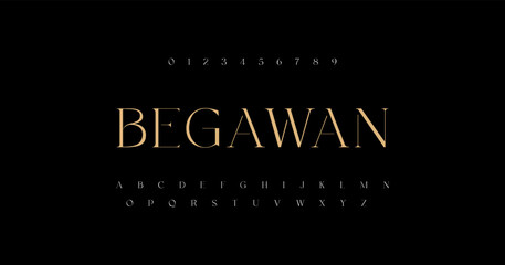 Begawan Elegant alphabet letters font and number. Typography luxury classic lettering serif fonts decorative for logo wedding vintage retro concept. vector illustration