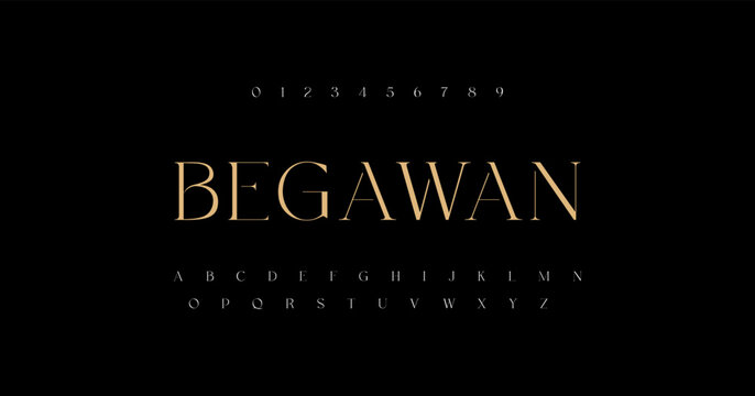 Begawan Elegant alphabet letters font and number. Typography luxury classic lettering serif fonts decorative for logo wedding vintage retro concept. vector illustration