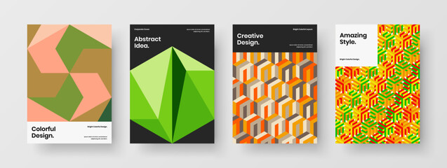 Trendy company identity A4 vector design illustration bundle. Creative mosaic shapes flyer template set.