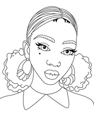 Simple African Black woman vector Afro girl pink hairstyle vector coloring pages