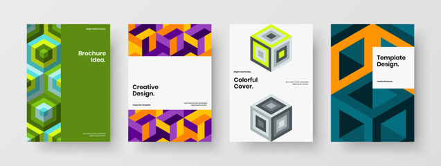 Original geometric shapes annual report template collection. Premium company brochure A4 design vector layout bundle.