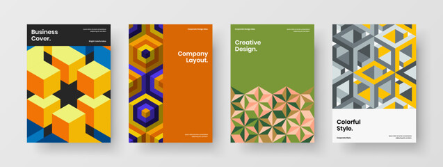 Fototapeta na wymiar Clean mosaic shapes corporate identity layout bundle. Original company brochure A4 design vector concept set.