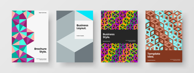 Fototapeta premium Minimalistic geometric pattern pamphlet template set. Simple journal cover vector design concept collection.