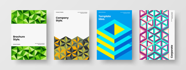 Clean geometric shapes handbill concept composition. Isolated company brochure design vector illustration set.