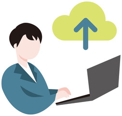 クラウドにデータをアップロードする人物のビジネスイラスト