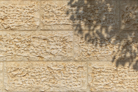 Wall of Jerusalem stone and shadow of a tree on it.