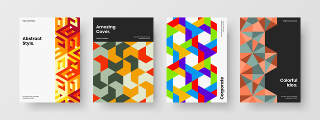 Simple leaflet vector design concept set. Bright mosaic hexagons cover layout bundle.