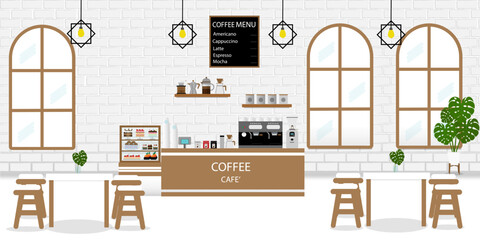 Coffee shop and bakery concept.illustration cafe interior,restaurant and coffee