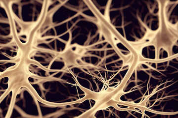 Neural network illustration, nervous system, axons, dendrits, glowing nerve cells, science background wallpaper, 3d illustration, 3d illustration