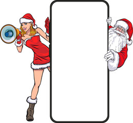 merry christmas and Happy New Year Santa Claus,Santa woman present and showing actions