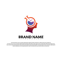 Fototapeta premium Human head and laboratory logo vector illustration with modern concept and simple shape