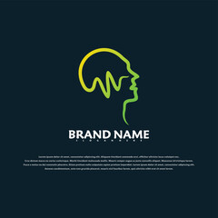 Human head and pulse symbol logo vector illustration with modern concept and simple shape