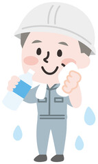 熱中症予防に水を飲む作業員