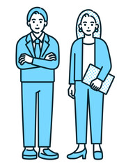 頼りになりそうな男女。スーツを着た若い男性と女性のイラスト素材。