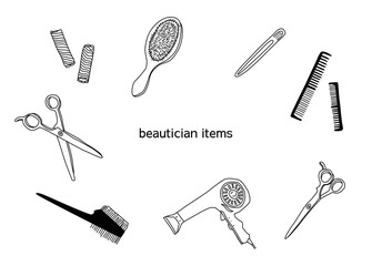 美容師アイテム セット　線画