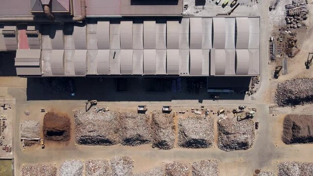 Aerial view of a giant quarry and construction site at Ecometais, a Treatment and recycling plant in Aldeia de Paio Pires industrial area, Setubal, Portugal.