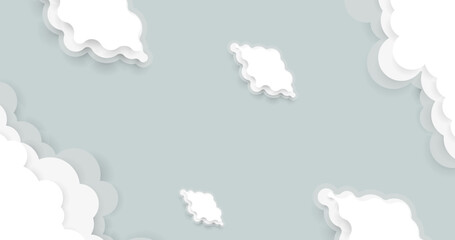 Top view white paper art clouds on pastel blue background. Paper cut. vector illustration