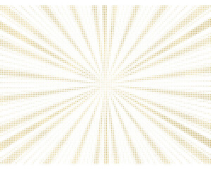 Obraz premium Golden halftone, pop art, starburst. Gold dotted lines Isolated png illustration, transparent background. Asset for overlay, montage, texture, greeting and invitation card. 