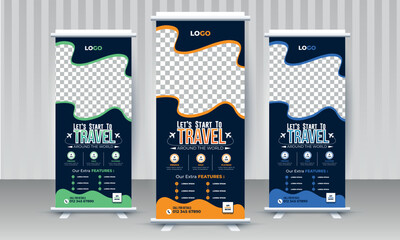 Travel the world business agency x stand rollup pullup retractable signage banner design vector template