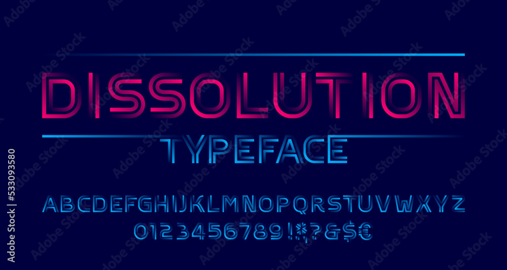 Poster dissolution alphabet font. letters and numbers with transparency elements. stock vector typeface for