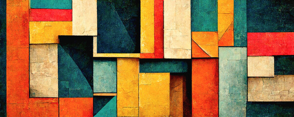 Colorful square pattern as panorama background - obrazy, fototapety, plakaty