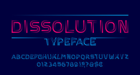 Dissolution alphabet font. Letters and numbers with transparency elements. Stock vector typeface for your typography design.