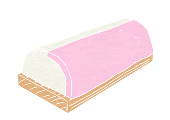 縦に色違いな紅白かまぼこのイラスト（版画風）