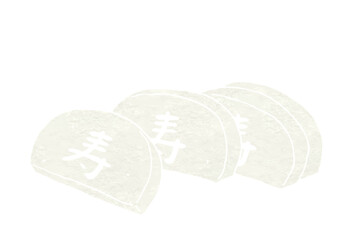 カットされた寿入り白かまぼこのイラスト（版画風）