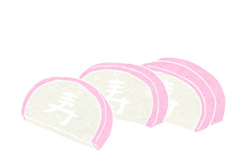 Obraz premium カットされた寿入り紅かまぼこのイラスト（版画風）