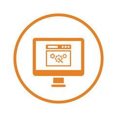 Optimization, website, configuration, gear, setting, settings icon. Orange vector graphics.