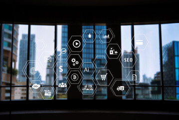 Smart city data Management Platform with virtual interface graphic icons concept.