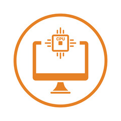 Processor, CPU, desktop icon. Orange vector sketch.