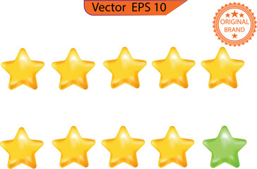 Five stars, glossy yellow and pink colors. Customer rating feedback concept from the client about employee of website. Realistic 3d design of the object. For mobile applications. Vector illustration