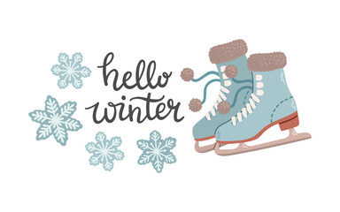 Figure skating skates lettering flat design vector