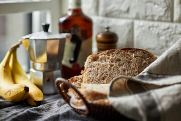 wholegrain bread, banana and coffee