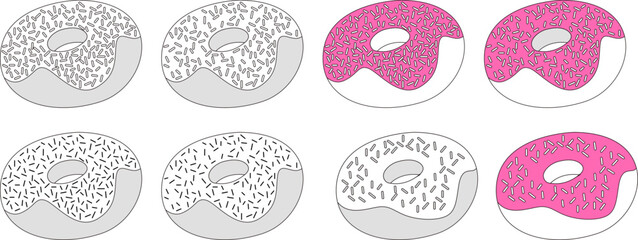 vector illustration, donut, food, sweetness. dessert, contour, line, dough, cream, logo