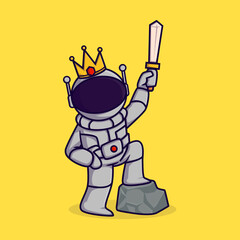 Vector illustration of crowned astronaut knight holding a sword