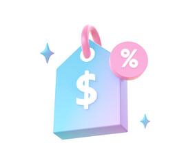 3d render of Gradient shopping price tag illustration icons for UI UX web social media ads designs